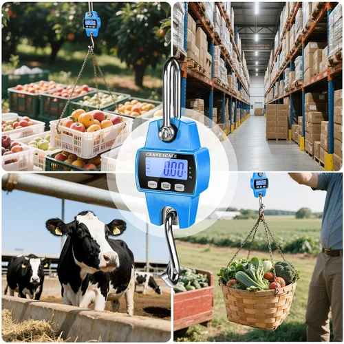Vista 9 de RoMech 660lb Báscula digital para colgar con estuche de aluminio fundido, mini grúa de mano de 300Kg con ganchos para granja, caza, pesca Azul