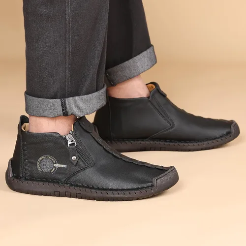 Vista 4 de Govicta - Mocasines de hombre de cuero, uso casual, zapatos de hombre, botas chukka hasta el tobillo, cómodo calzado sin cordones, para el trabajo