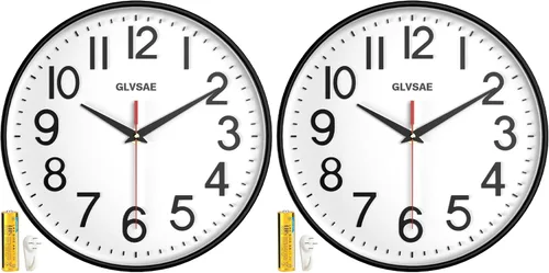 Vista 7 de GLVSAE Reloj de pared de 12 pulgadas sin tictac, relojes de pared que funcionan con pilas, grandes, fáciles de leer con dial estereoscópico