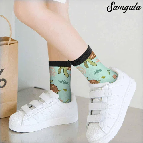 Vista 7 de Samgula Red Striped Crew Socks for Woman Size 6-8 Christmas Tree Moose Snowflake Dots Lines Girls Socks