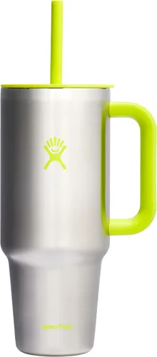 Vista 60 de Hydro Flask Vaso de Viaje con Asa, Tapa y Pajita - Acero Inoxidable Aislado en 24 Oz Aloe
