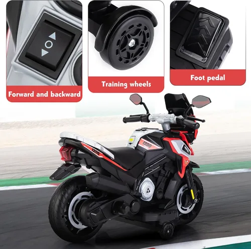 Vista 9 de TOBBI - Motocicleta para niños, eléctrica, estilo motocross, bicicleta para niños pequeños con ruedas de entrenamiento, juguetes de 12V, batería