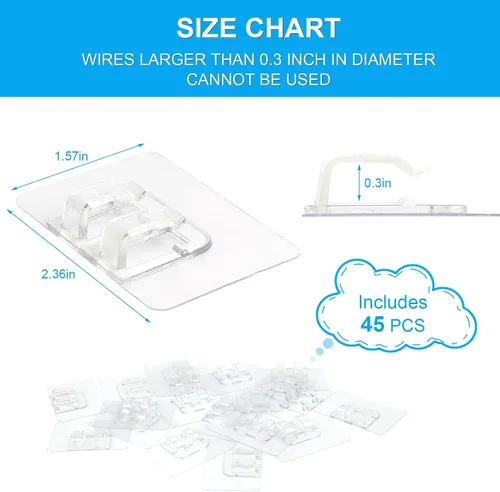 Vista 2 de VZZNN 45 ganchos para tiras de luces al aire libre, clips de cable transparentes, no dañan la pared, soportes de luz para colgar luces de Navidad
