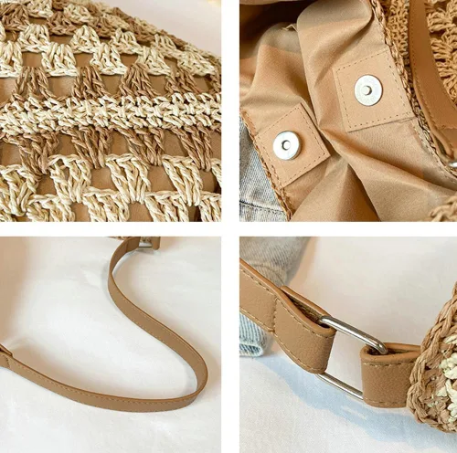Vista 3 de Bolsos Hobo de paja para mujer, bolso de hombro vintage, bolsa de mano, bolsa de playa de diseñador, bolsa de playa, vacaciones, trabajo, todos
