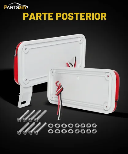 Vista 4 de Partsam Luces traseras rectangulares LED rojas para caravana, remolque, parada de freno, giro, luz blanca para matrícula, 49 LED con soporte de rojo
