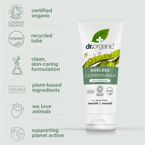 Vista 3 de Dr. Organic Ageless - Bálsamo limpiador con algas marinas Hidratante, suave, elimina impurezas, certificado orgánico, libre de parabenos y SLS