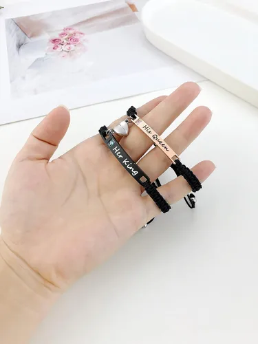 Vista 5 de MEALGUET - Pulseras magnéticas personalizadas para parejas de atracción mutua, pulseras de identificación trenzadas con nombre, conjunto de pulseras