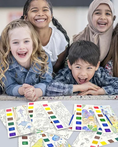 Vista 7 de Vileafy 20 recuerdos de fiesta bajo el mar para niños de 4 a 8 años, marcadores de bolsillo para pintura de acuarela DIY -pintura con agua, mini
