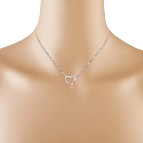 Vista 4 de Collar con colgante de corazón de oro rosa y blanco de 10 quilates ideal para cumpleaños día de la amistad aniversario
