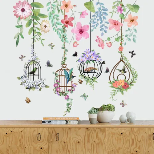 Vista 9 de Runtoo Calcomanías de pared de hojas de vid de eucalipto, plantas verdes, calcomanías de pared para sala de estar, dormitorio, guardería, decoración