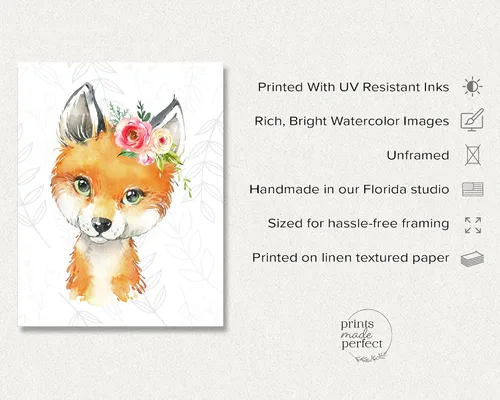 Vista 2 de Juego de 6 piezas de arte para pared de guardería de animales del bosque, impresiones de animales de bosque en acuarela, decoración de guardería