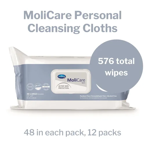 Vista 2 de MoliCare Skin - Toallitas personales prehumedecidas para adultos, protección activa de la piel con aloe y lanolina, hipoalergénicas, sin alcohol, 9