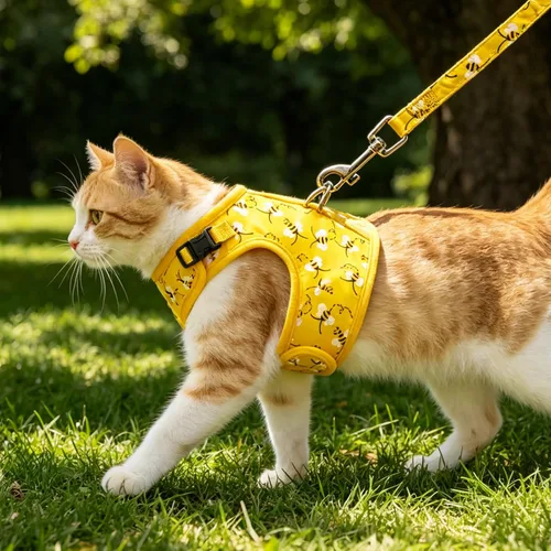 Vista 6 de BINGPET Arnés para gatos con correa y collar para caminar, a prueba de escapes, con correa de 59 pulgadas, arnés de chaleco suave ajustable