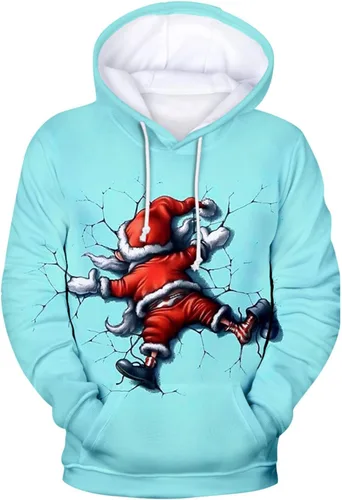 Vista 2 de Sudaderas con capucha con estampado de Navidad para hombre, de manga larga, forro polar, casual, ajuste holgado, suéter de invierno
