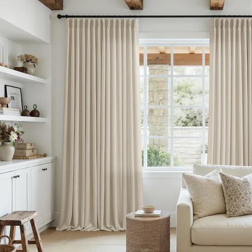 Vista 7 de TWODRAPES Juego de 2 paneles de cortinas plisadas de lino de 96 pulgadas de Avena