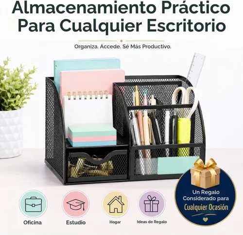 Vista 4 de Exerz Organizador de escritorio con 7 compartimentos, portalápices para Negro