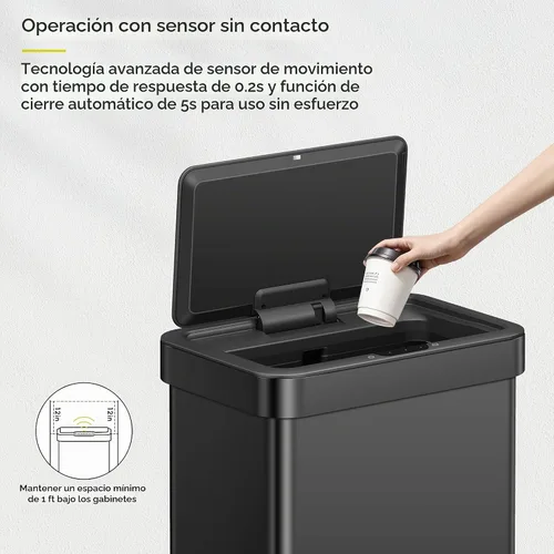Vista 5 de EKO EcoNova Bote de basura automático con sensor de 13.2 galones/50L para cocina, bote de basura sin tocar de acero inoxidable con tapa de cierre