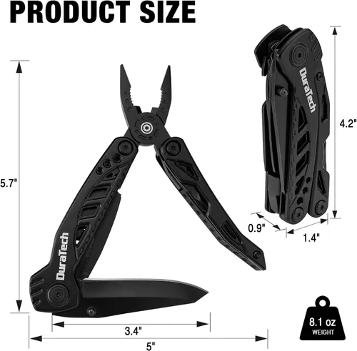 Vista 2 de DURATECH Cuchillo multiherramienta 11 en 1, regalo para hombres, papá, cuchillo de bolsillo multiherramienta de acero inoxidable con hoja grande