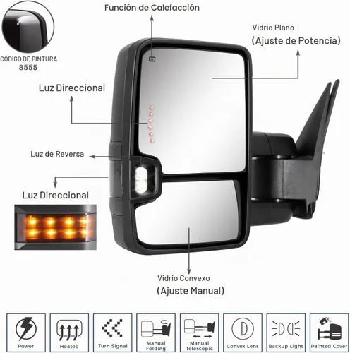 Vista 2 de Espejo de remolque para Silverado Sierra - Compatible con 2003-2007 Chevy Silverado GMC Sierra, espejos de remolque con vidrio ajustado