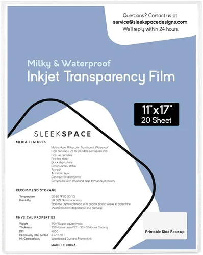 Vista 12 de Película transparente lechosa de Sleek Space para impresoras de inyección de tinta, impresión de pantalla 100% impermeable, anti-rizado