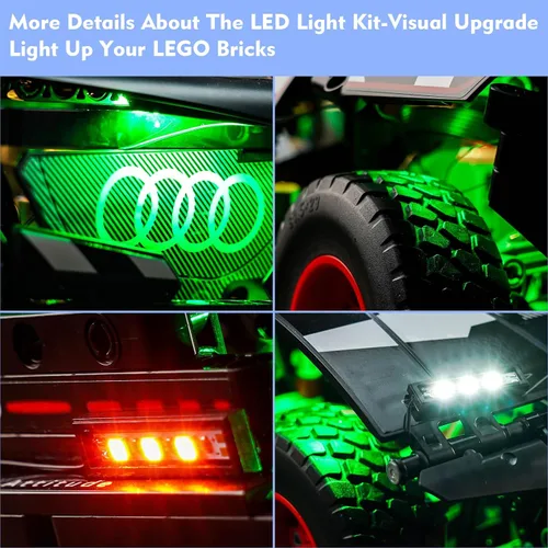 Vista 2 de LocoLee Kit de luces LED compatible con Lego Audi RS Q e-tron 42160, 2023, juego de iluminación creativa, accesorios compatibles con Lego Technic