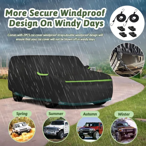 Vista 4 de Funda de automóvil de 6 capas para Hummer H2 SUV 2002-2009, 210T, impermeable, sol, lluvia, UV, polvo, nieve, protección al aire libre, H2, cubierta