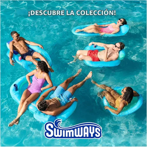 Vista 7 de SwimWays Spring Float Premium Papasan Pool Lounger with Breathable Mesh Seat, Inflatable Pool Floats for Adults with Fast Inflation, for Ages 15 & Up