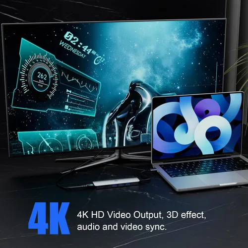 Vista 6 de Hub USB C 6 en 1, concentrador multipuerto Tiergrade con salida HDMI 4K, 3 puertos USB-A con transferencia de datos de 5 Gbps, base USB C