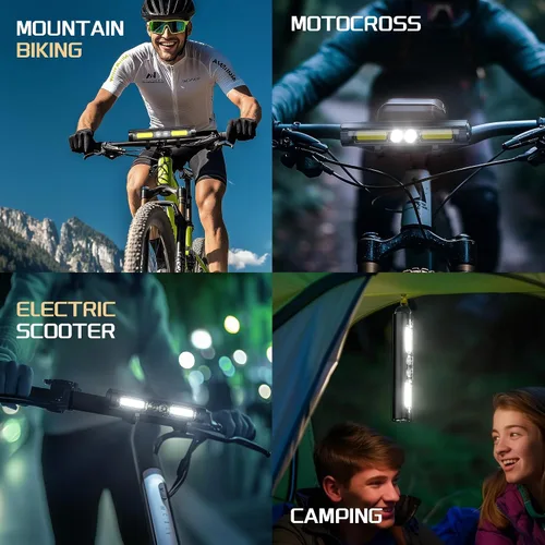 Vista 6 de Easymaxx Luces LED superbrillantes para bicicleta de noche, faros delanteros de bicicleta recargables con gancho, 8 modos, aleación de aluminio