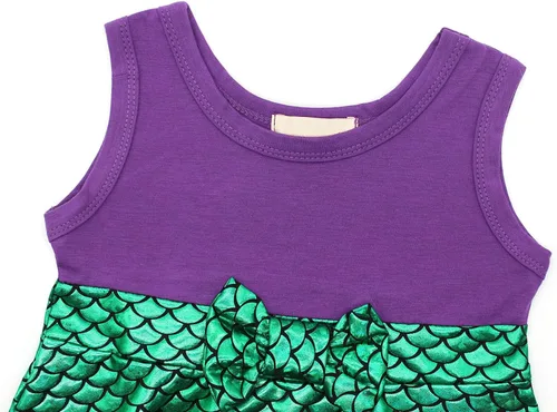 Vista 4 de Jurebecia Disfraz de sirena para niñas vestido de princesa con diadema de lazo