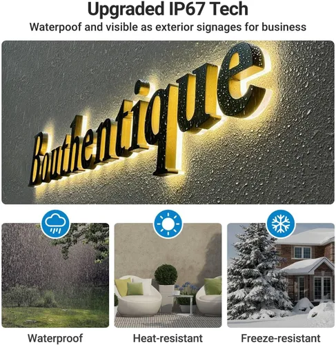 Vista 3 de Letreros de canal retroiluminados LED personalizados para negocios, letras de canal invertido personalizadas en 3D, letreros de logotipo de negocios