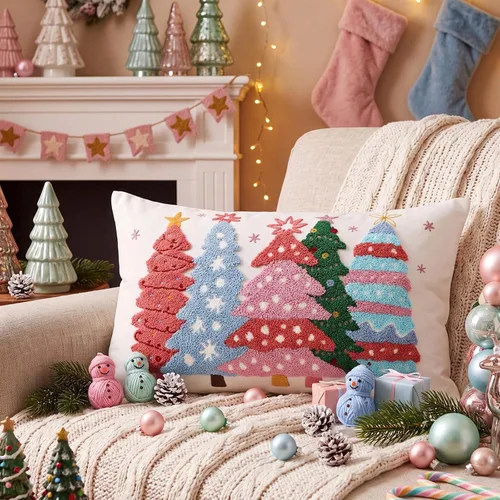 Vista 21 de Boao Merry & Bright - Fundas de almohada lumbar de 12 x 24 pulgadas Rojo Blanco