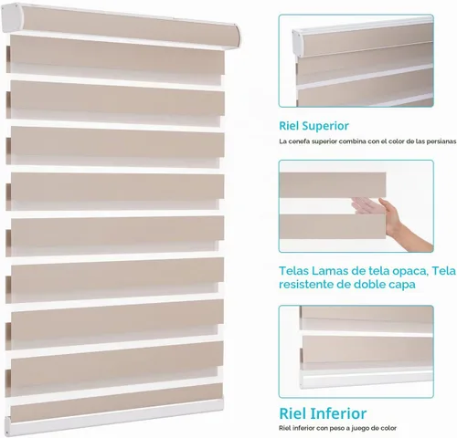 Vista 4 de Pumkust - Persianas de cebra personalizadas sin cordones para ventanas, oscurecimiento (85%) persianas enrollables de cebra de doble capa, persianas