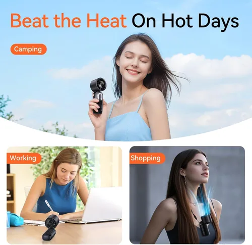 Vista 6 de KIMMOO Ventilador turbo portátil 3 en 1, 100 velocidades, 15000 RPM, refrigeración de 10 horas, pantalla LED, rotación de 90°, alimentado por