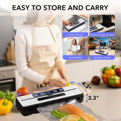 Vista 7 de Sellador al vacío para alimentos, máquina selladora al vacío multifuncional 7 en 1, sellador de alimentos con modos seco/húmedo y temporizador