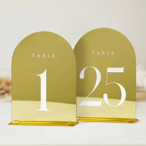 Vista 11 de Números de mesa de arco esmerilado para recepción de boda, paquete de 10 piezas de 5x7" Signos acrílicos de arco esmerilado con soporte, números