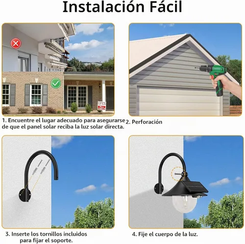 Vista 6 de Auzev Farolas Solares para Exteriores Luz Solar Retro de Granja con 3 Modos de Iluminación y Sensor de Movimiento, Montaje en Pared Impermeable
