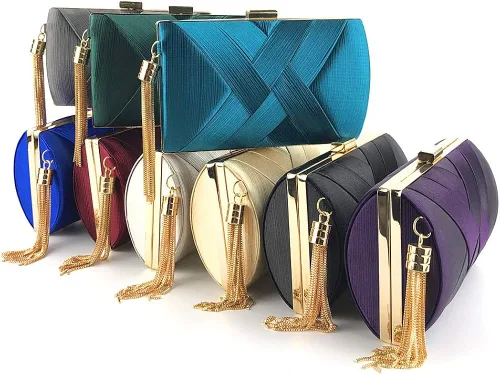 Vista 2 de Elegante bolso de mano de seda con colgante de borla para mujer, para novia, boda, graduación, fiesta de noche