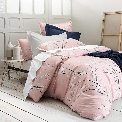 Vista 4 de Get Bed Ready Ropa de cama oriental japonesa Cherry Blossom (gris, individual)