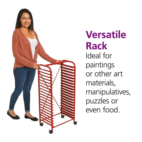 Vista 4 de Colorations® Estante de arte móvil, fácil preparación para el aula, ideal para pinturas, organizar y transportar materiales de arte, manipuladores