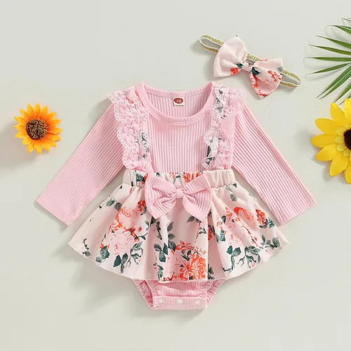 Vista 3 de Mubineo Ropa de primavera y otoño para bebé niña, traje de manga larga con encaje floral
