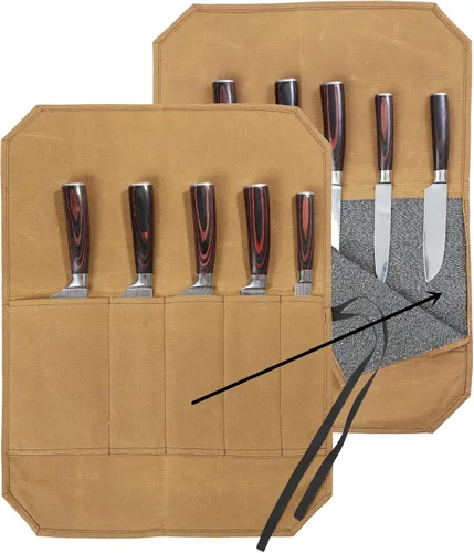 Vista 15 de Bolsa de rollo de cuchillo de lona encerada resistente, bolsa portátil para cuchillos de chef, duradera (verde militar)