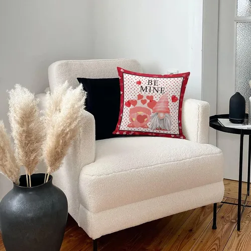 Vista 5 de Be Mine Valentine's Day Red Pink Love Hearts Gnome Decorative Throw Pillow Covers 18"x18" Farmhouse Square Accent Valentine Pillow Cushion Cover