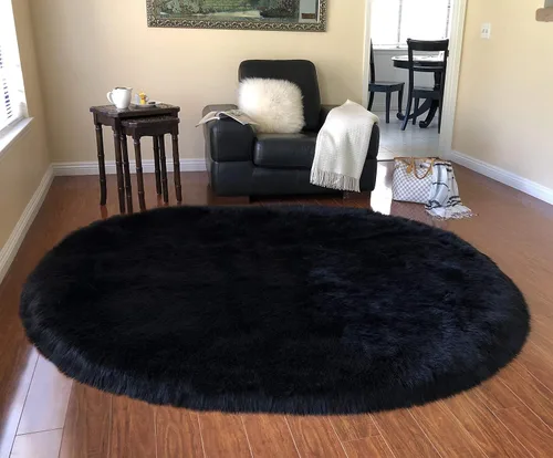 Vista 11 de LAMBZY Alfombra de pelo de oveja sintética, hipoalergénica, ovalada, sedosa, lujosa, para dormitorio, sala de estar, habitación de los niños, sofá