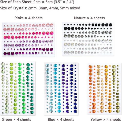 Vista 2 de 2800 piezas de 25 hojas autoadhesivas de joyas de diamantes de imitación, calcomanías de diamantes de imitación, gemas de diamantes de imitación