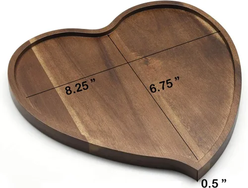 Vista 6 de JB Home Collection, Bandeja romántica de madera de acacia con forma de corazón, bandeja para servir aperitivos, pasteles, frutas, frutos secos