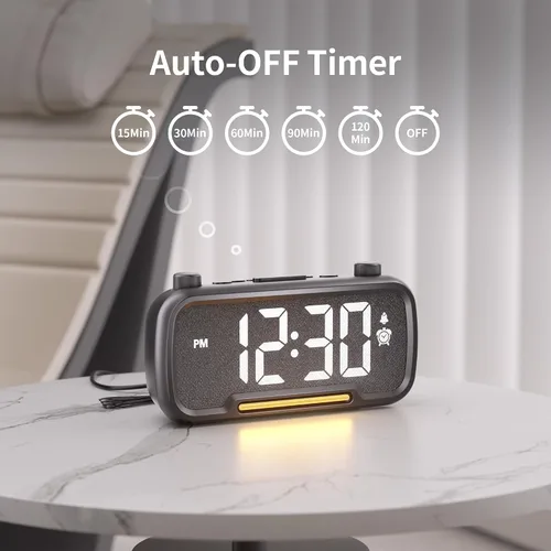 Vista 6 de OnLyee Radio despertador 5 en 1 – Radio FM, sonido de altavoz de alta fidelidad, altavoz Bluetooth, temporizador de apagado automático, luz