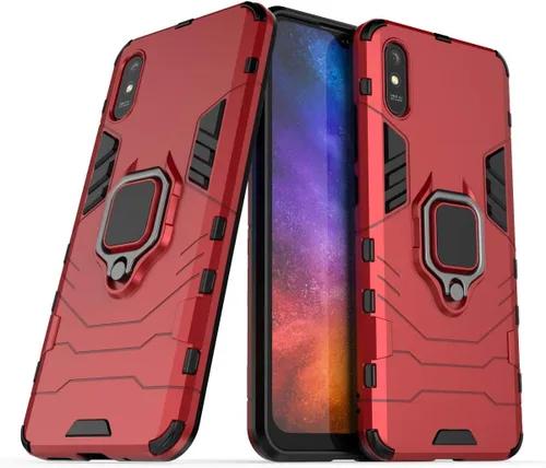 Vista 6 de Funda para Xiaomi Redmi 9A con protector de pantalla de vidrio templado, híbrida resistente a prueba de golpes, protección de doble capa, cubierta