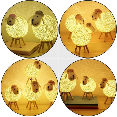 Vista 5 de JOEBO Lámpara de noche de alpaca, lámpara de escritorio, lámpara de lectura, mesa de cama ajustable, luz decorativa de oveja, lámpara de noche