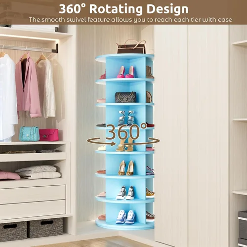 Vista 4 de Lazy Susan - Zapatero giratorio de 7 niveles, organizador de zapatos giratorio para 28-32 pares Lazy Susan 360, armario giratorio para zapatos